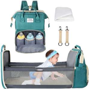 Pañalera Con Cambiador Y Puerto USB Verde